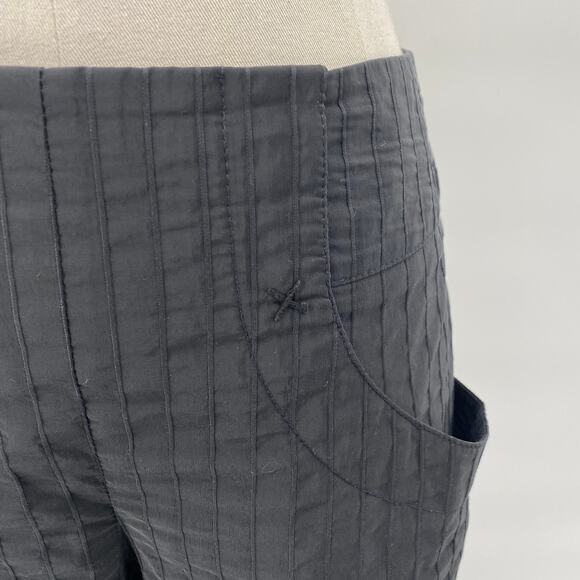 Maya Negri Wide Leg Cropped Pants Textured Pinstripe Side Split Pockets Black 0 - Picture 4 of 12